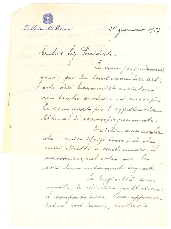 Typed letter signed and addressed to the Treasure Minister Giuseppe … | Immagine Gallery 8