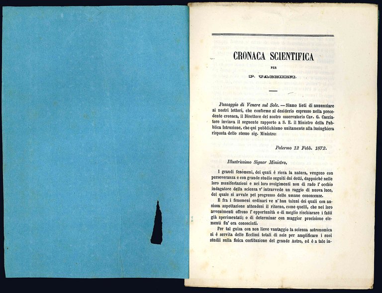 Undici opuscoli, tutti stampati a Palermo, che riportano osservazioni astronomiche …