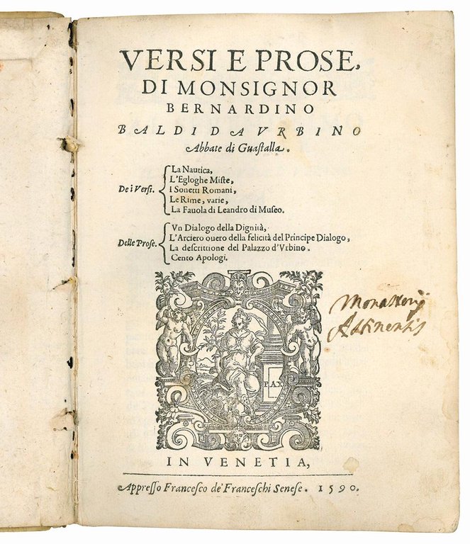Versi e prose di monsignor Bernardino Baldi da Urbino abbate …