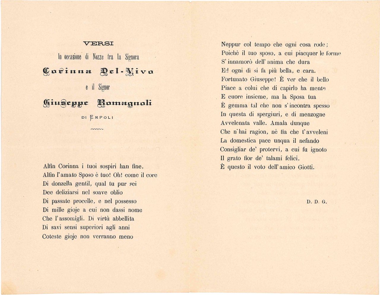 Versi in occasione delle Nozze tra la Signora Corinna del … | Immagine principale