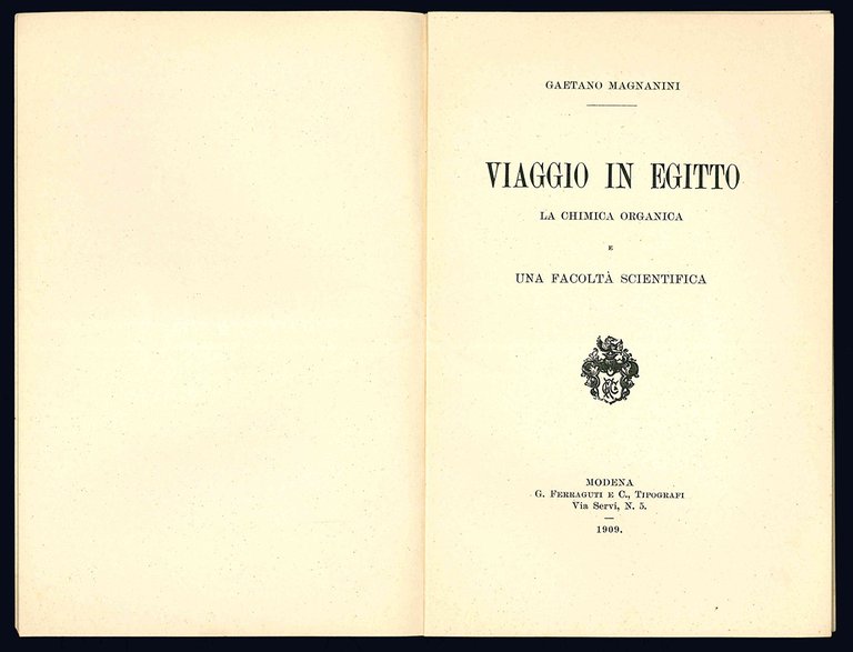 Viaggio in Egitto. La chimica organica e una facoltà scientifica.