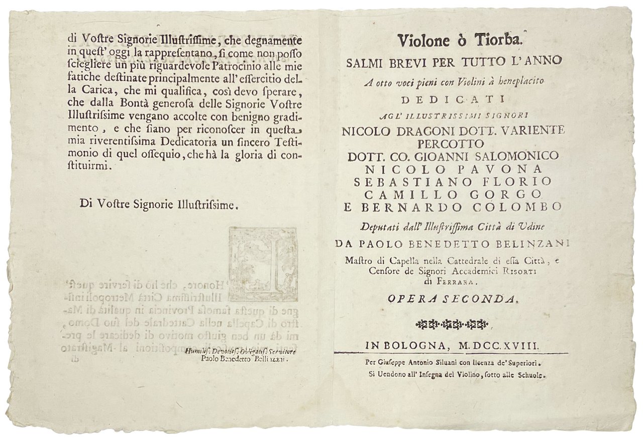 Violone ò Tiorba. Salmi brevi per tutto l'anno a otto …
