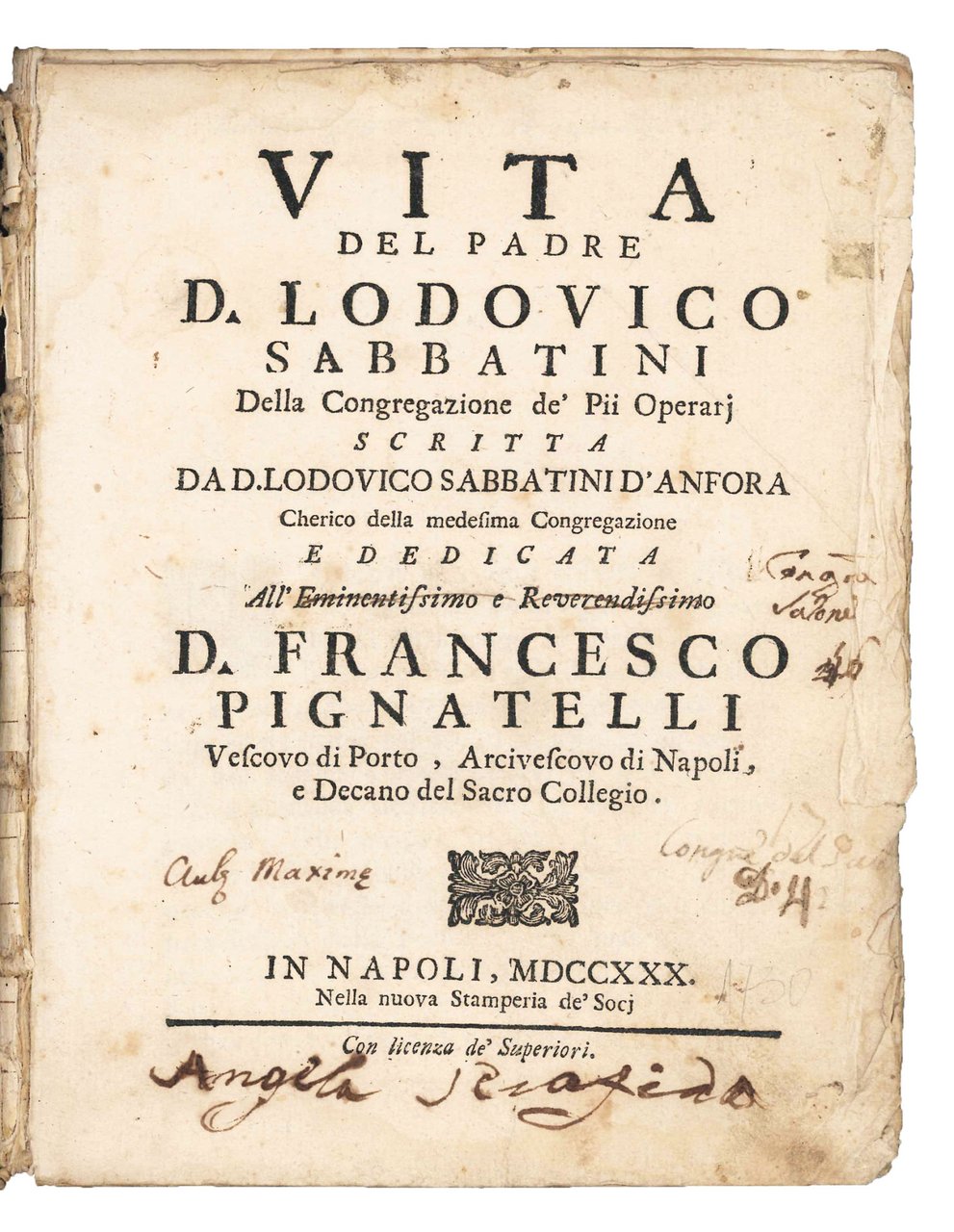 Vita del padre D. Lodovico Sabbatini della congregazione de' Pii … | Immagine principale