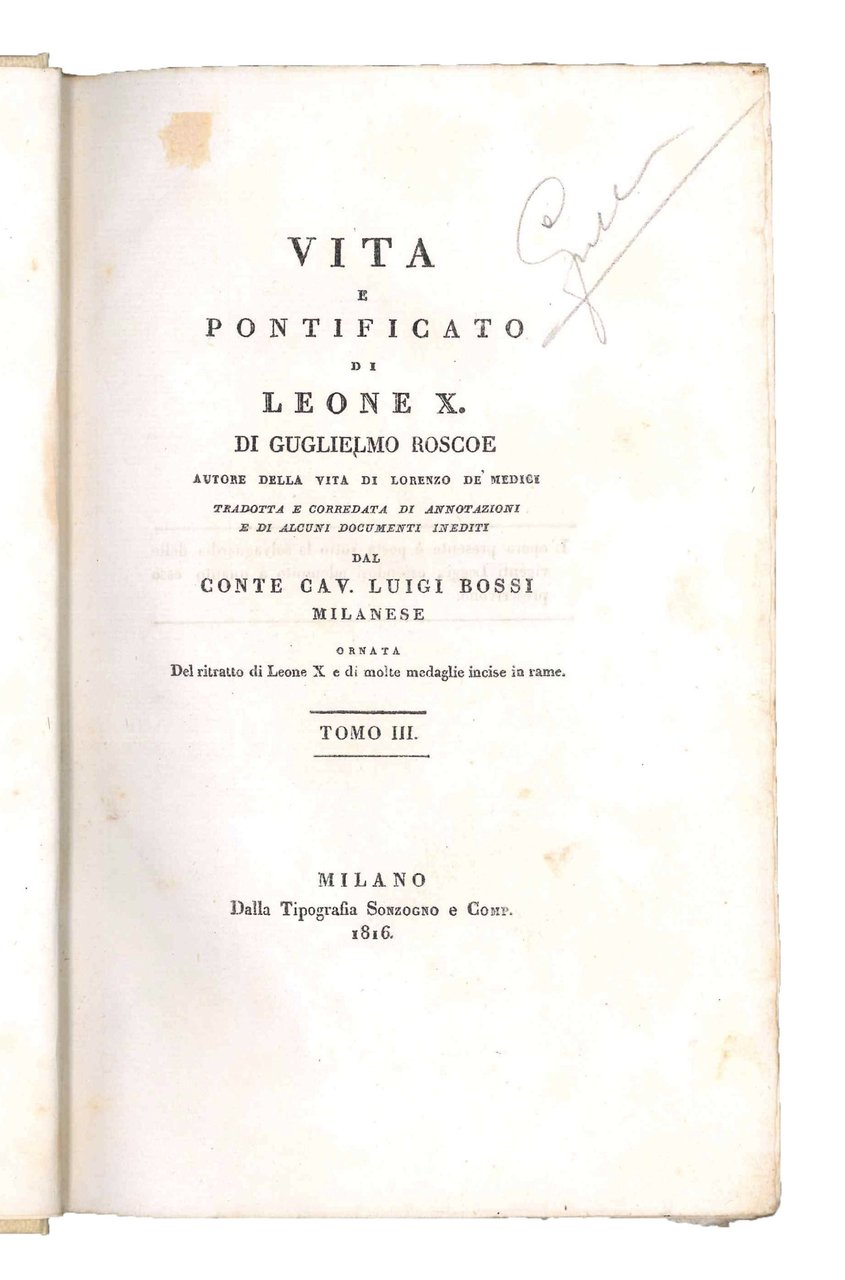 Vita e pontificato di Leone X di Guglielmo Roscoe autore … | Immagine principale