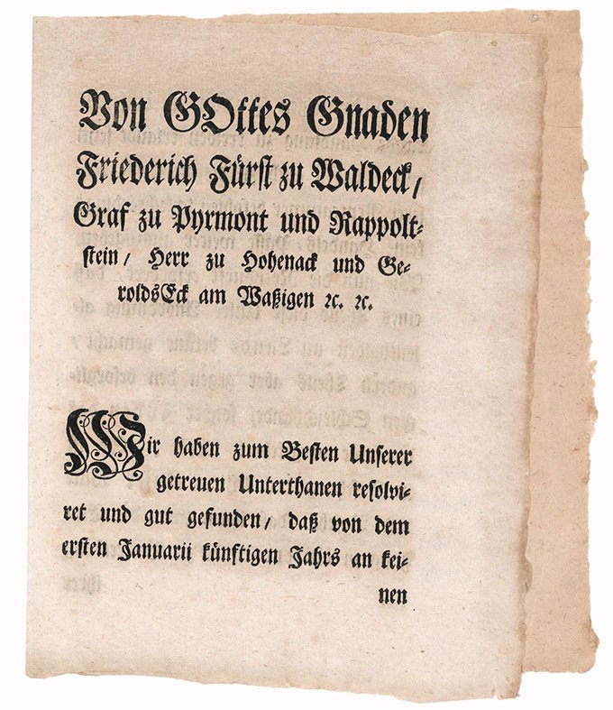 Von Gottes Gnaden Friederich Fürst zu Waldeck, Graf zu Pyrmont … | Immagine principale