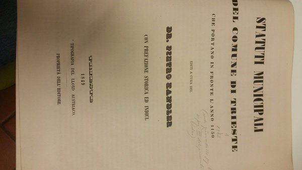 Statuti municipali del Comune di Trieste che portano in fronte …