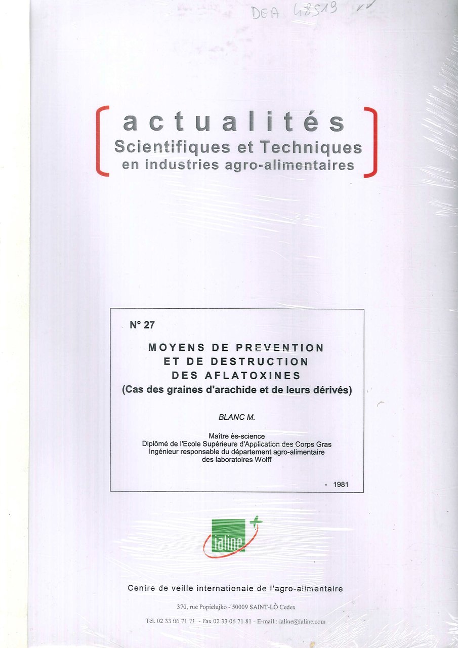 Actualités Scientifiques et Techniques en industries agro-alimentaires. N. 27. Moyens … | Immagine principale