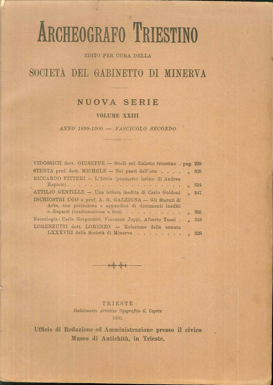Archeografo Triestino. Edito per Cura della Società del Gabinetto di …