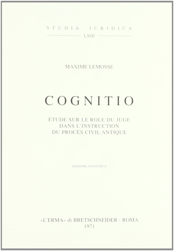 Cognitio. Étude sur le rôle du juge dans l'instruction du … | Immagine principale