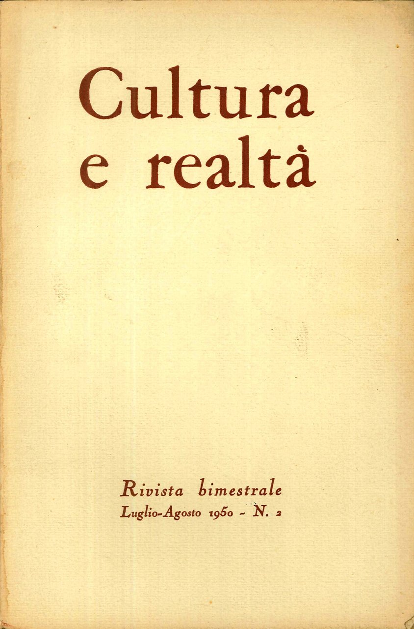 Cultura e Realta'. Rivista Bimestrale Luglio - Agosto 1950. n. … | Immagine principale