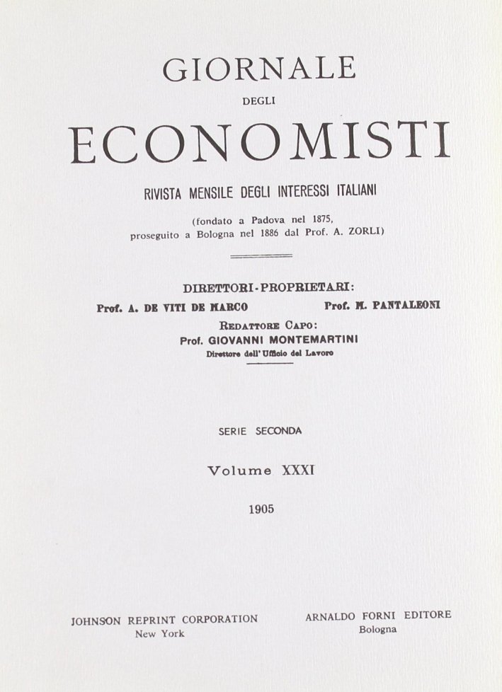 Giornale degli Economisti. 2" serie. Vol. 31 | Immagine principale