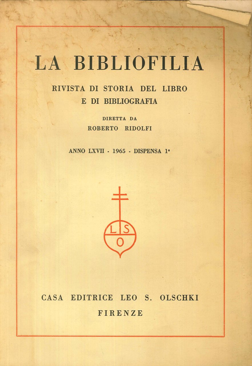 La Bibliofilia. Rivista di Storia del Libro e di Bibliografia. … | Immagine principale