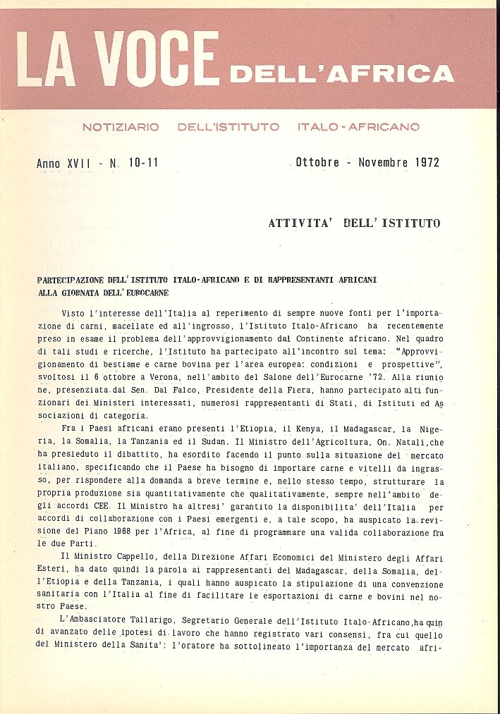 La Voce Dell' Africa. Anno XVII. N. 10-11