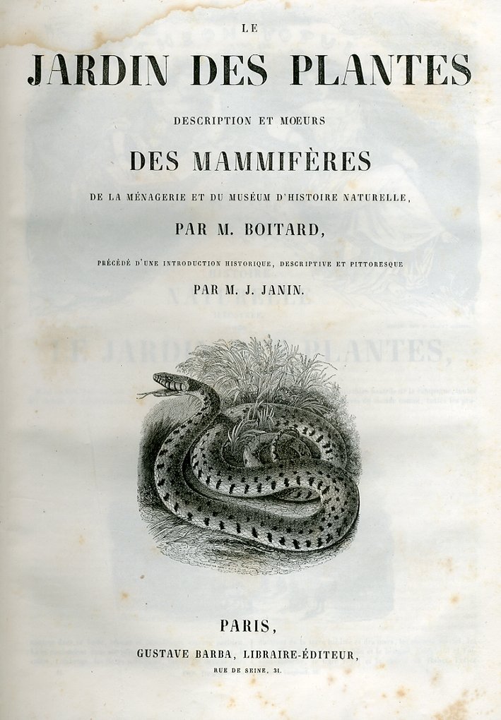 Le Jardin des Mammifères. Description Et Moeurs des Mammifères | Immagine principale