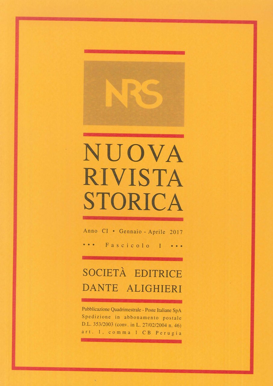 Nuova Rivista Storica. Anno CI. Gennaio-Aprile 2017. Fascicolo I. | Immagine principale