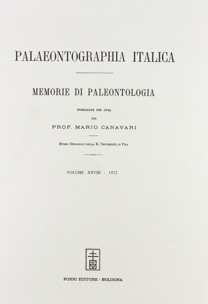 Palaeontographia italica. Raccolta di monografie paleontologiche. Vol. 28 | Immagine principale