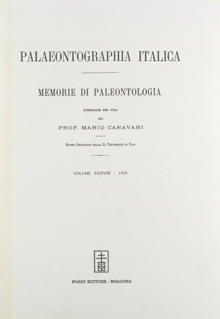 Palaeontographia italica. Raccolta di monografie paleontologiche. Vol. 38 | Immagine principale