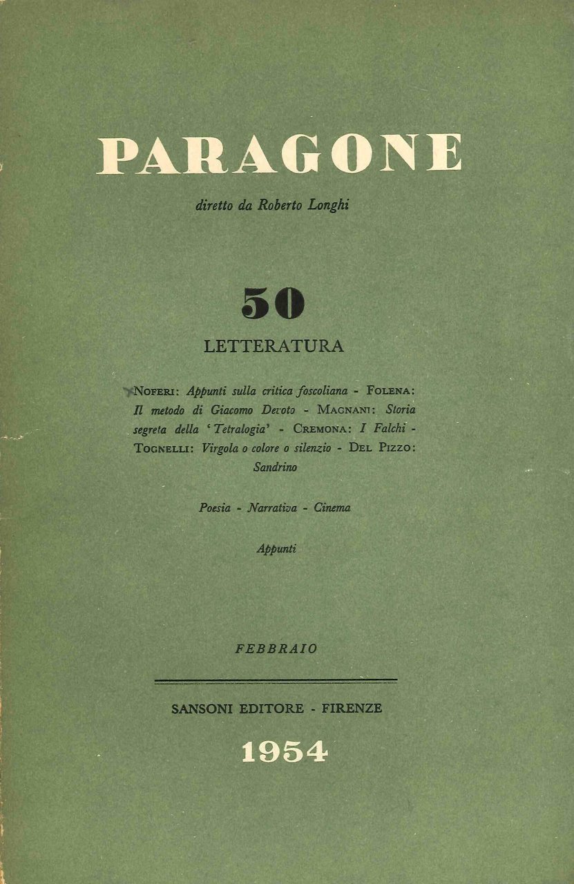 Paragone Letteratura. Anno V. Numero 50. Novembre 1954 | Immagine principale