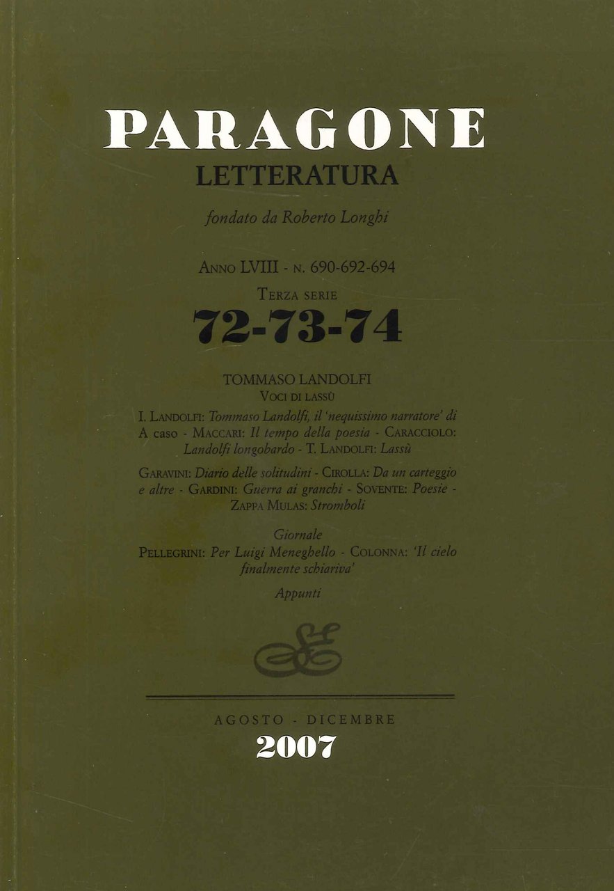 Paragone Letteratura. Tommaso Landolfi. Voci di lassù. Anno LVIII. Terza …