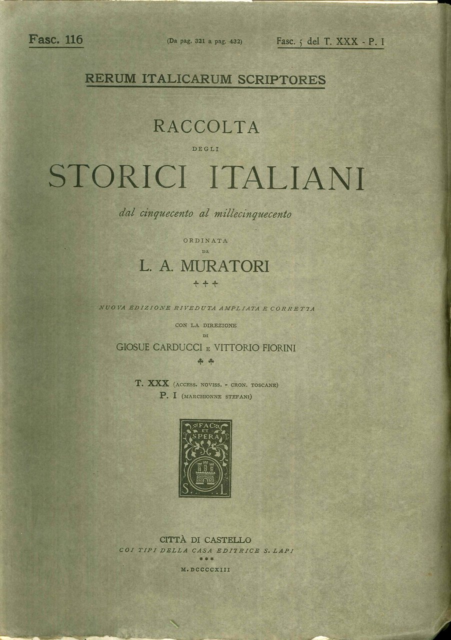 Rerum Italicarum Scriptores. Raccolta degli Storici Italiani dal Cinquecento al … | Immagine principale