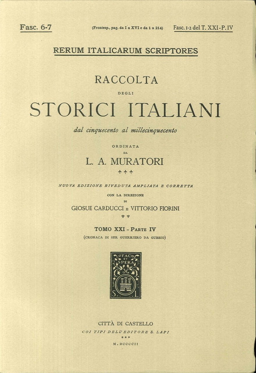 Rerum Italicarum Scriptores. Raccolta degli Storici Italiani dal Cinquecento al … | Immagine principale
