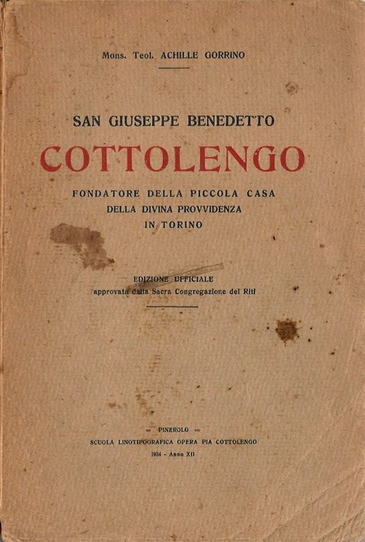 San Giuseppe Benedetto Cottolengo. Fondatore della piccola casa della divina provvidenza in torino.