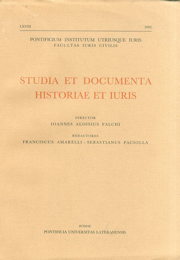 Studia et documenta historiae et iuris. Anno LXVIII-2002 | Immagine principale