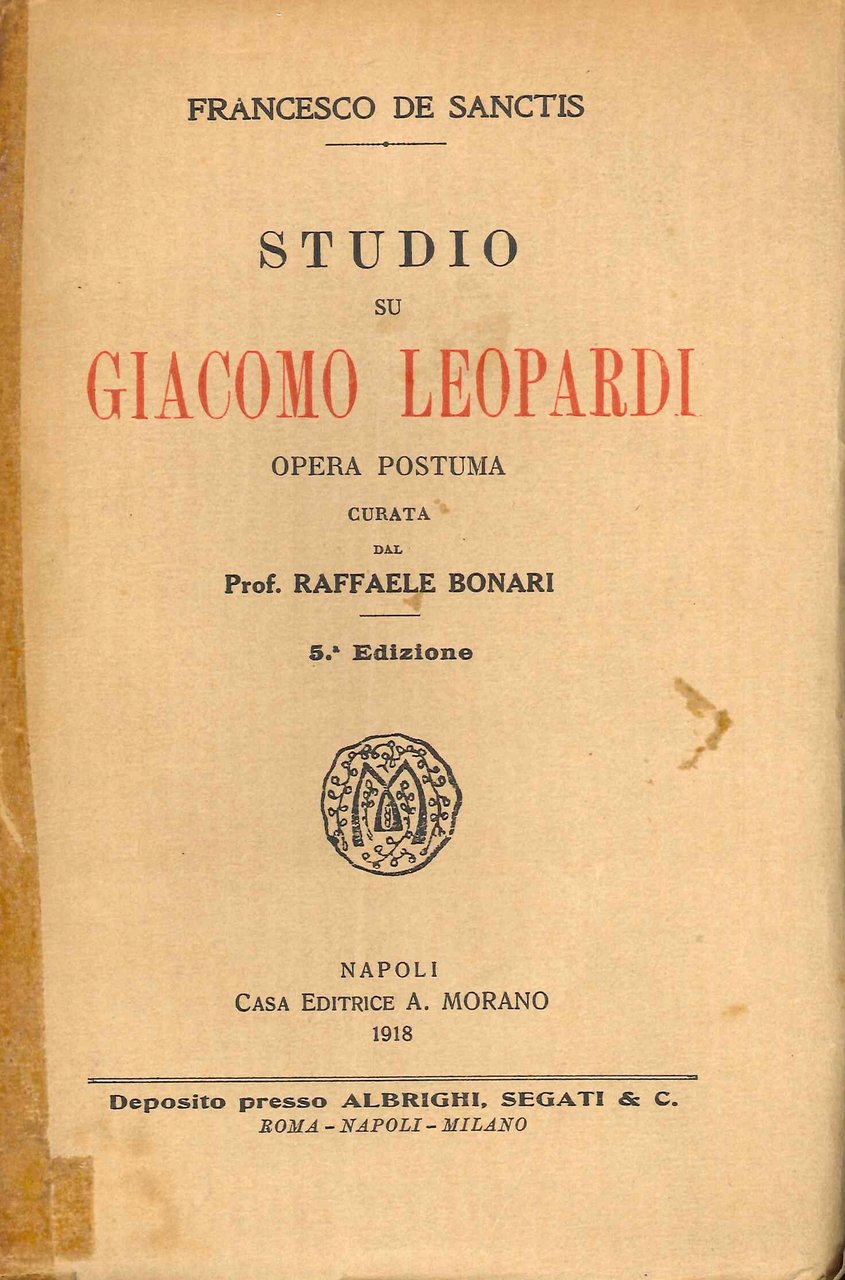Studio Su Giacomo Leopardi, Pozzuoli, Morano, 1918