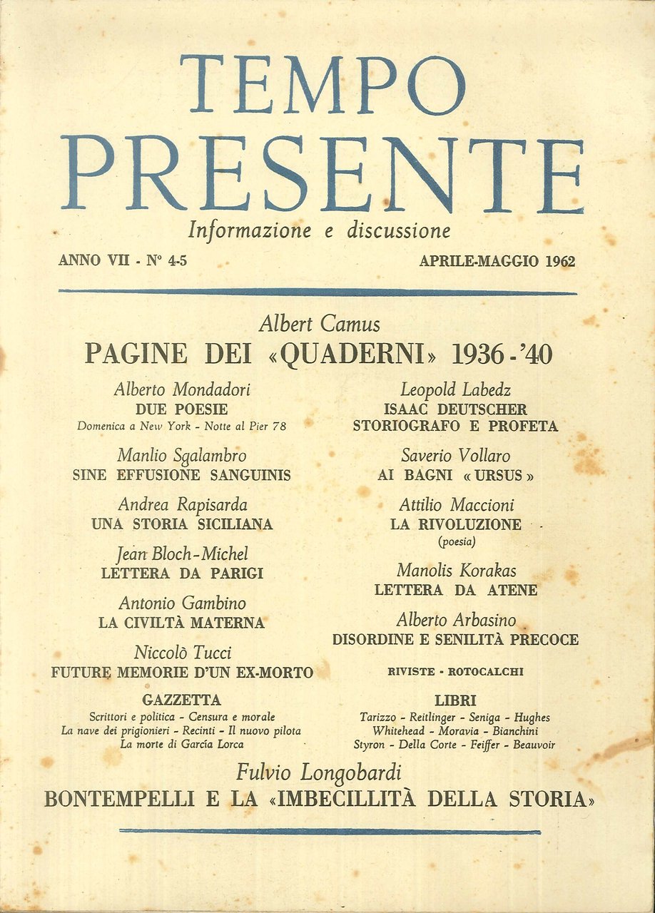 Tempo Presente. Informazione e Discussione. Anno VII - N. 4-5 …