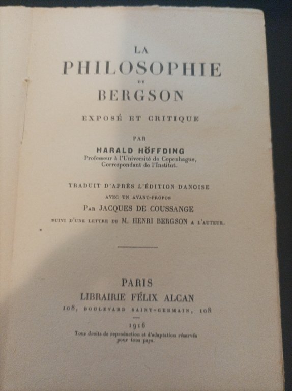 LA PHILOSOPHIE DE BERGSON exposé et critique par HARALD HOFFDING … | Immagine Gallery 2