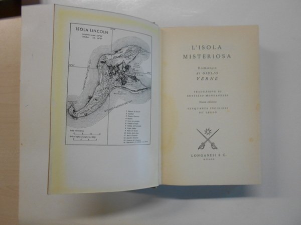 L'ISOLA MISTERIOSA. NUOVA EDIZIONE. 50 INCISIONE SU LEGNO MILANO. LONGANESI. …