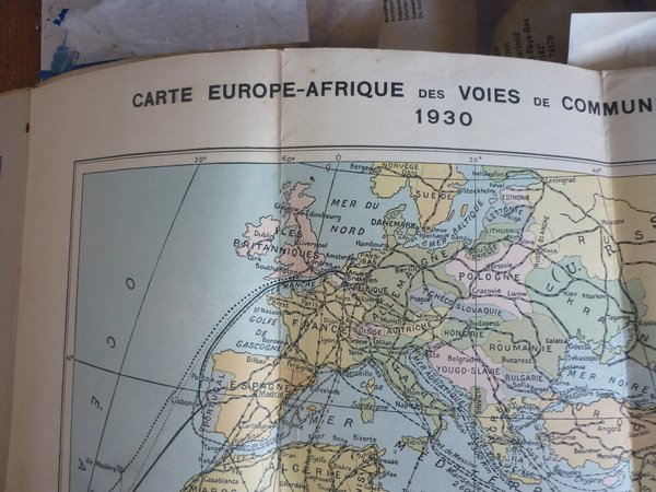 Carte Europe-Afrique des voies de communication 1930