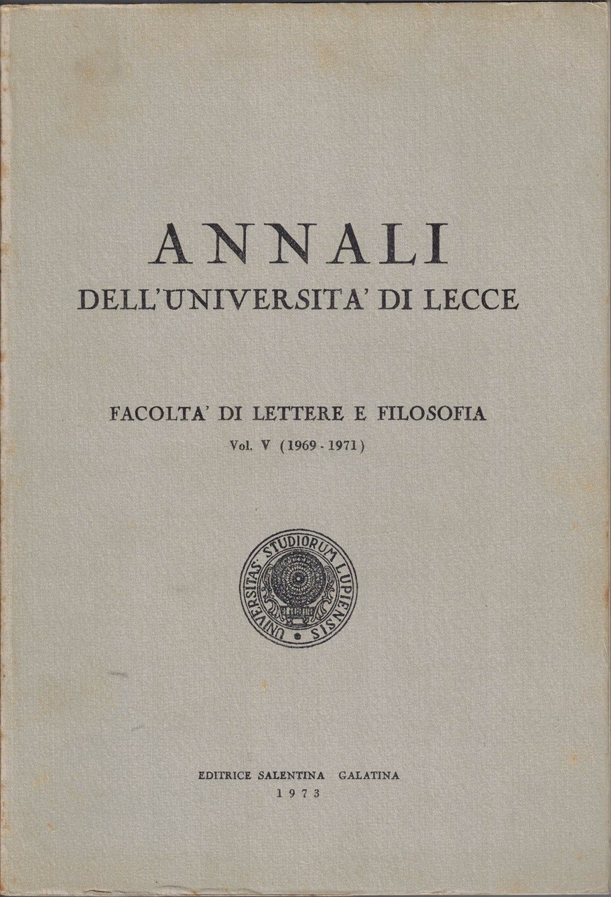 Annali dell’Università di Lecce – Facoltà di Lettere e Filosofia … | Immagine principale