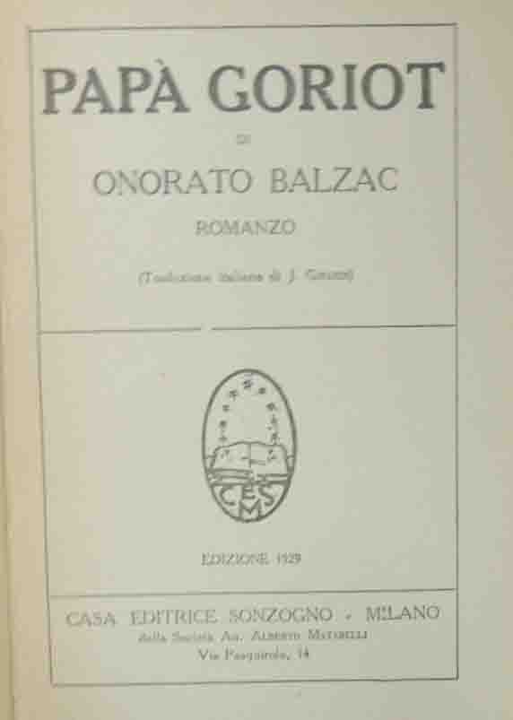 Balzac, Papà Goriot. Romanzo