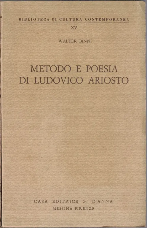 Binni, Metodo e poesia in Ludovico Ariosto