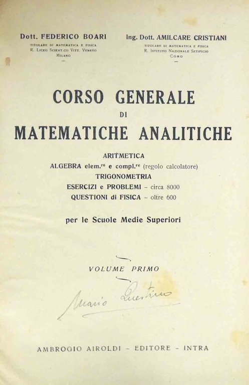 Boari, Cristiani, Corso generale di matematiche analitiche, 2 voll.