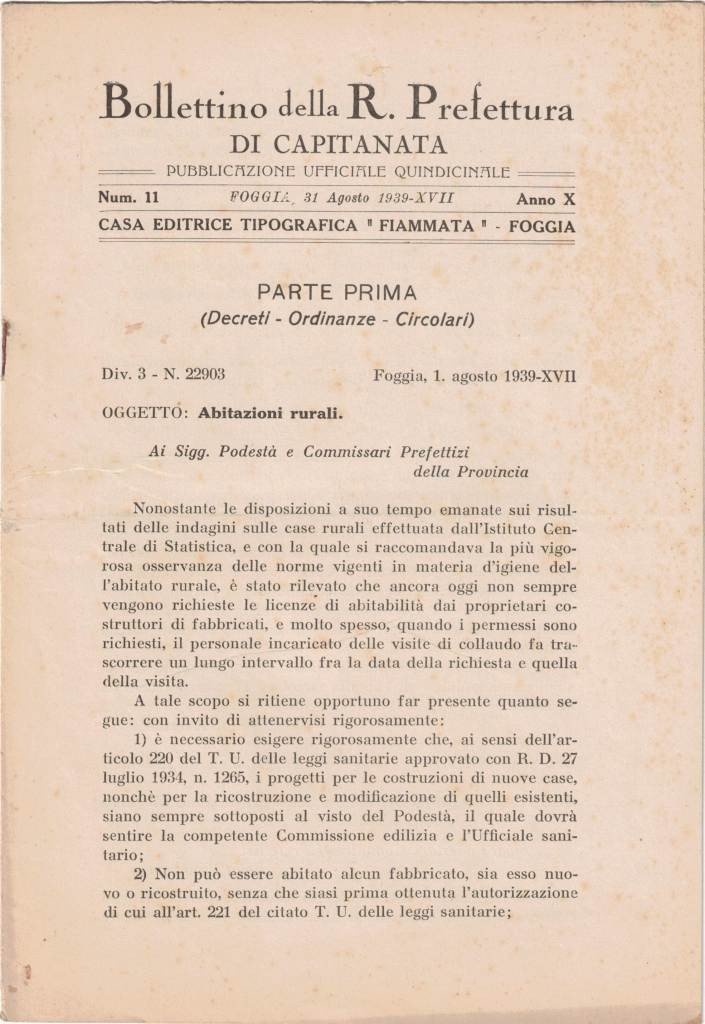 Bollettino della R. Prefettura di Capitanata, aa. X-XI, 1939-1940, 7 …