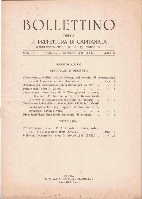 Bollettino della R. Prefettura di Capitanata, aa. X-XI, 1939-1940, 7 …