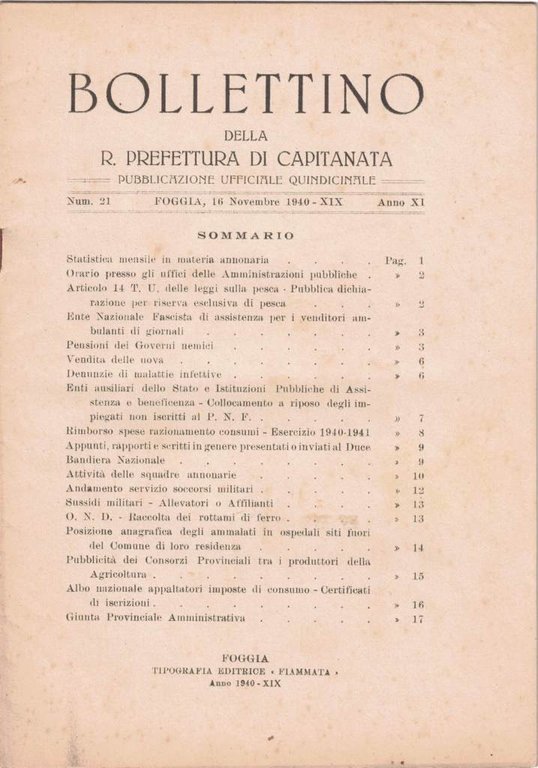 Bollettino della R. Prefettura di Capitanata, aa. X-XI, 1939-1940, 7 …