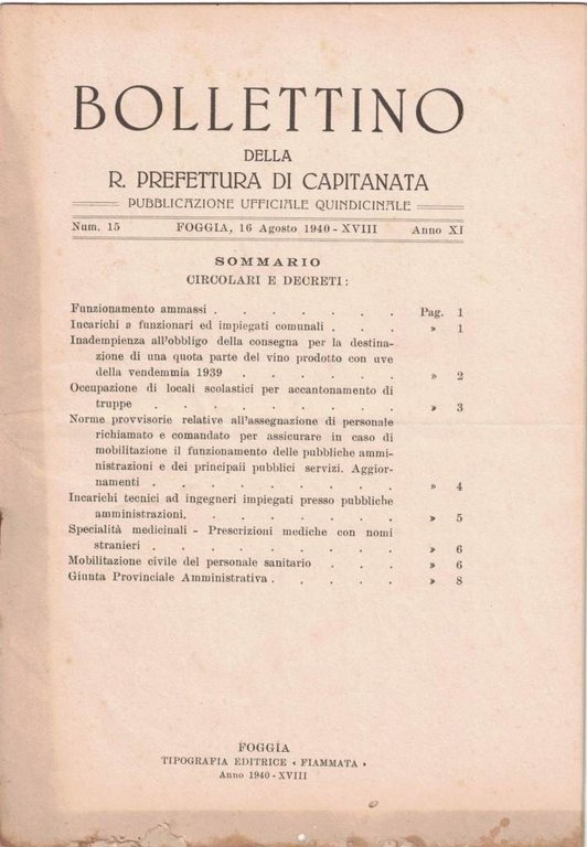 Bollettino della R. Prefettura di Capitanata, aa. X-XI, 1939-1940, 7 …