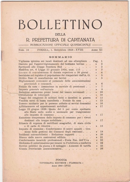 Bollettino della R. Prefettura di Capitanata, aa. X-XI, 1939-1940, 7 …