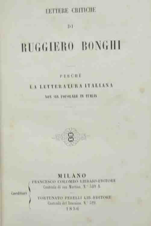 Bonghi, Perché la letteratura italiana non sia popolare in Italia