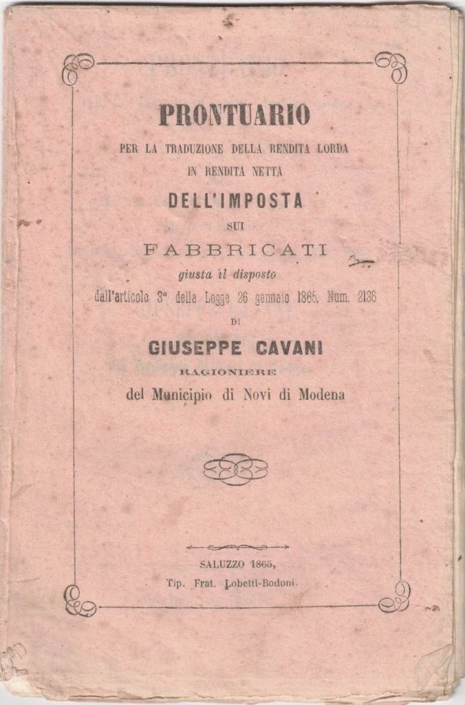 Cavani, Prontuario per la traduzione della rendita lorda in rendita …