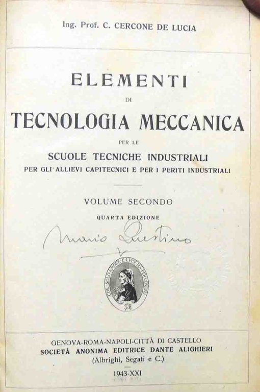 Cercone De Lucia, Elementi di tecnologia meccanica, 2 voll.