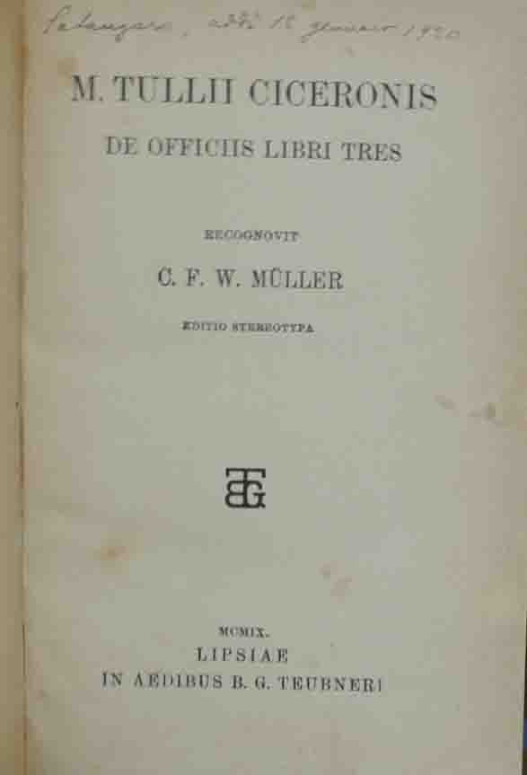 Cicerone, De officiis libri tres, recognovit Muller