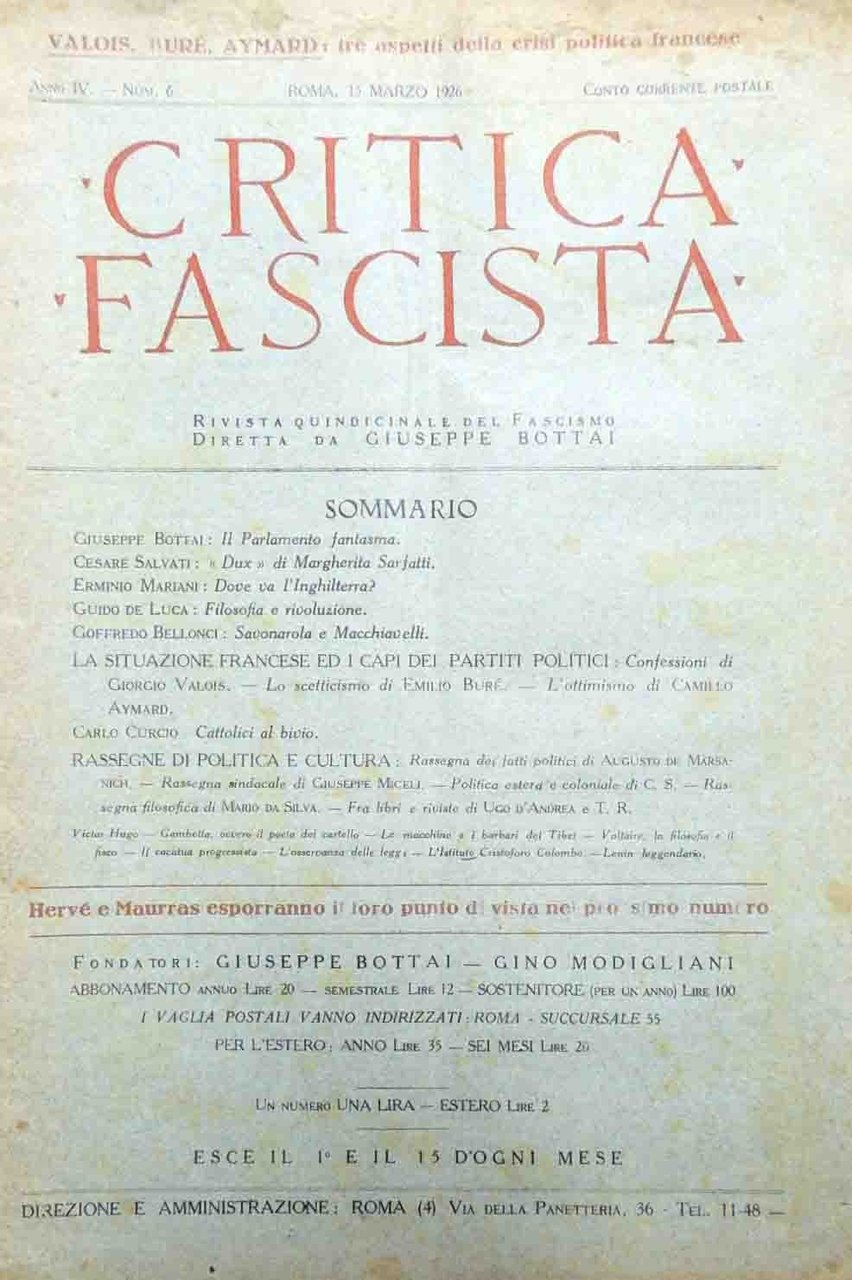 Critica fascista, a. IV, 1926, 11 numeri