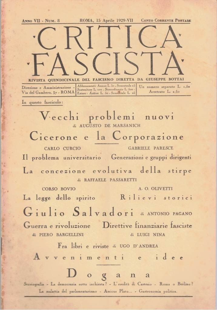 Critica fascista, a. VII, 1929, 11 numeri