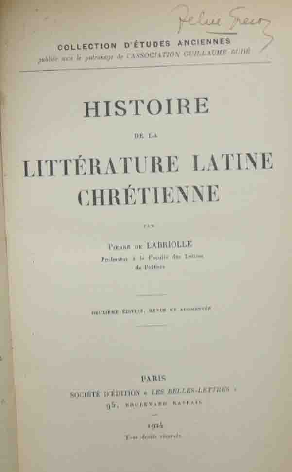 De Labriolle, Histoire de la littérature latine chrétienne