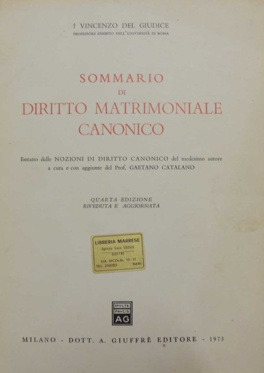 Del Giudice, Sommario di diritto matrimoniale canonico