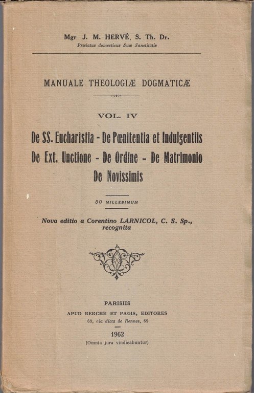 Hervé, Manuale theologiae dogmaticae, 4 voll.